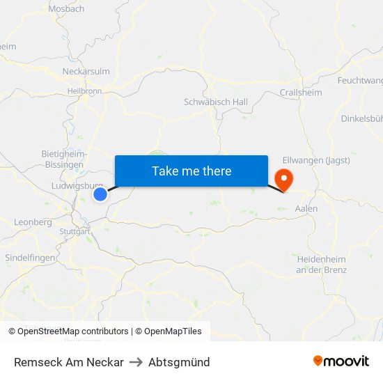 Remseck Am Neckar to Abtsgmünd map