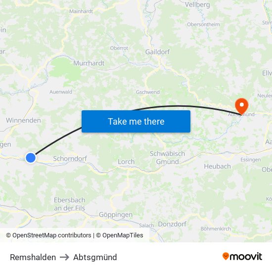 Remshalden to Abtsgmünd map