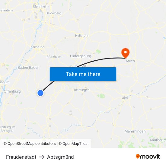 Freudenstadt to Abtsgmünd map