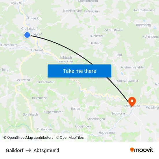 Gaildorf to Abtsgmünd map