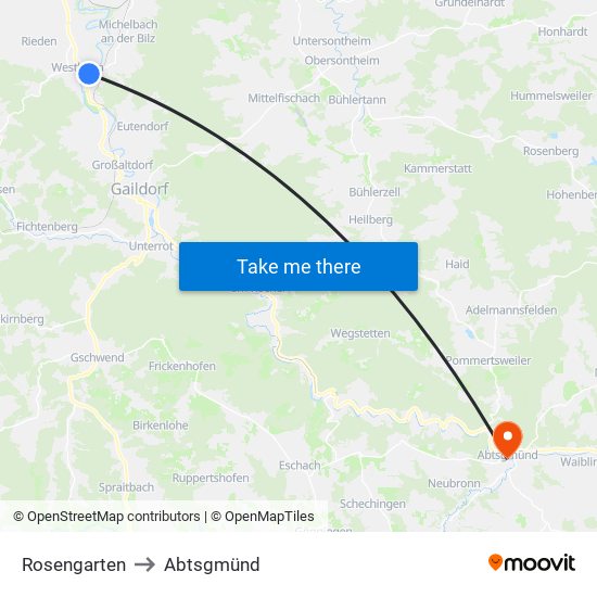 Rosengarten to Abtsgmünd map