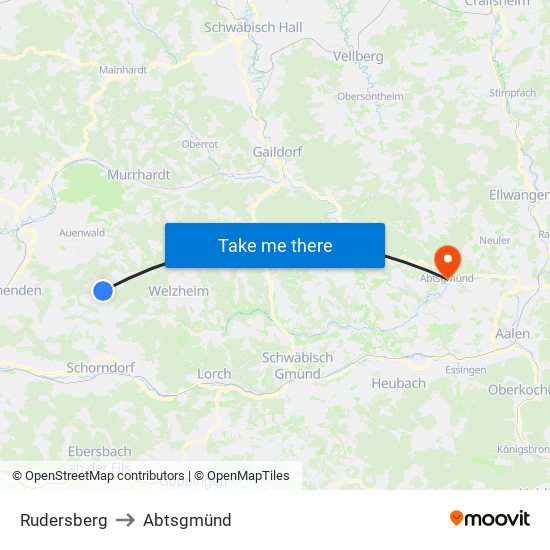 Rudersberg to Abtsgmünd map
