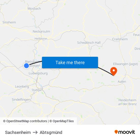 Sachsenheim to Abtsgmünd map