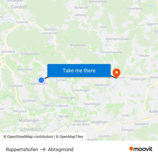 Ruppertshofen to Abtsgmünd map