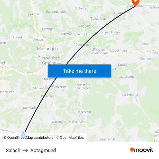 Salach to Abtsgmünd map