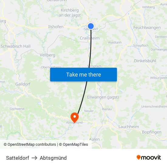 Satteldorf to Abtsgmünd map