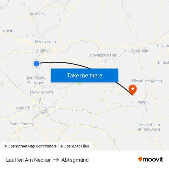 Lauffen Am Neckar to Abtsgmünd map
