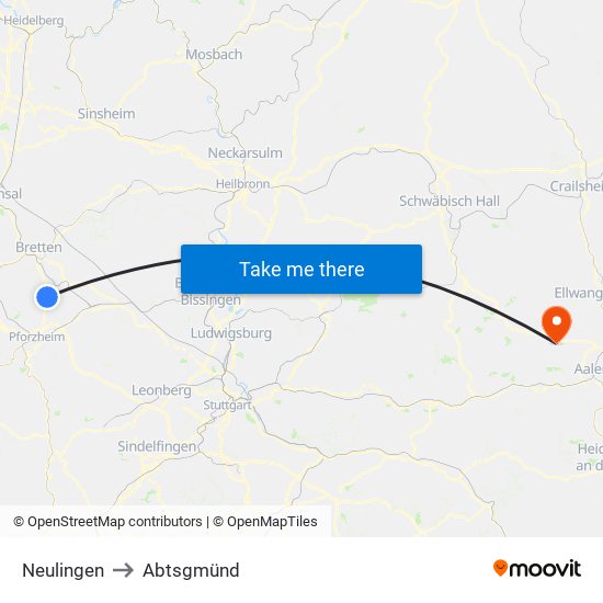 Neulingen to Abtsgmünd map