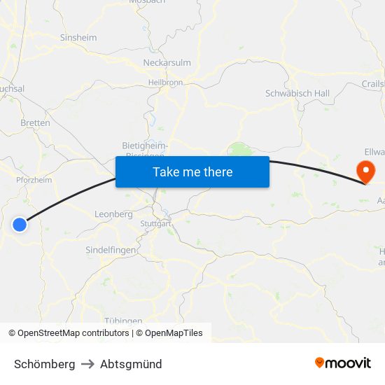 Schömberg to Abtsgmünd map