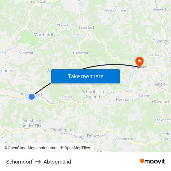 Schorndorf to Abtsgmünd map