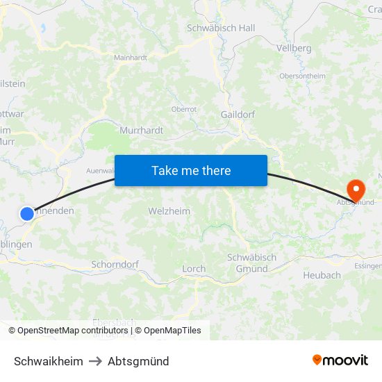 Schwaikheim to Abtsgmünd map