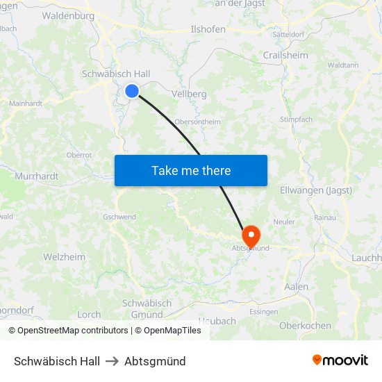 Schwäbisch Hall to Abtsgmünd map
