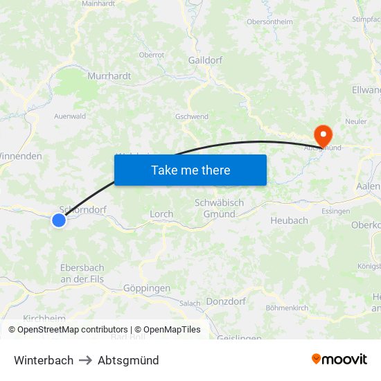 Winterbach to Abtsgmünd map