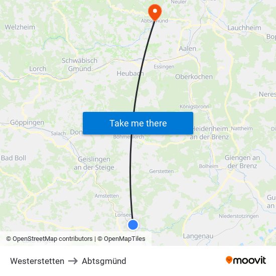 Westerstetten to Abtsgmünd map