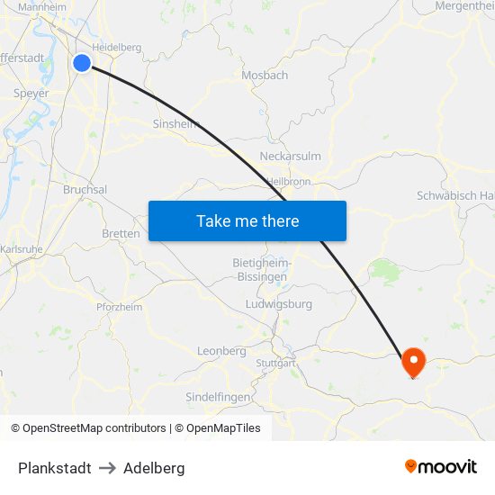 Plankstadt to Adelberg map