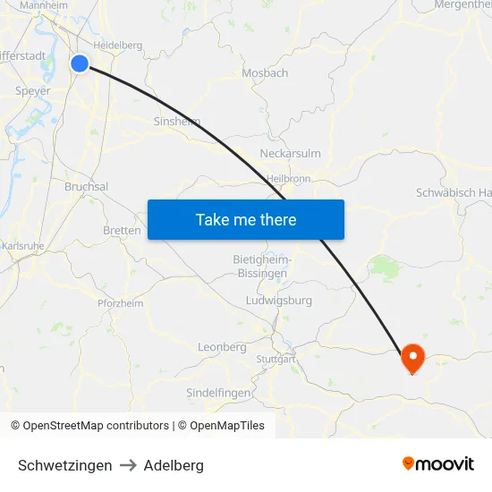 Schwetzingen to Adelberg map