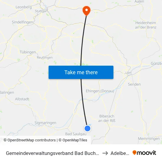 Gemeindeverwaltungsverband Bad Buchau to Adelberg map