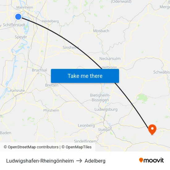 Ludwigshafen-Rheingönheim to Adelberg map