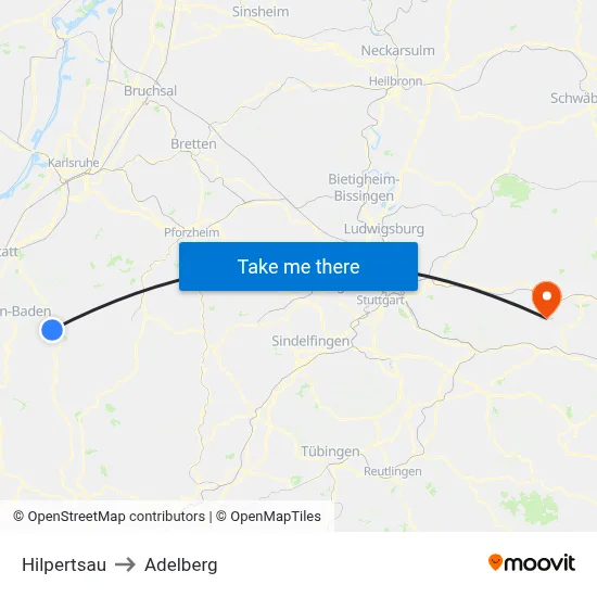 Hilpertsau to Adelberg map