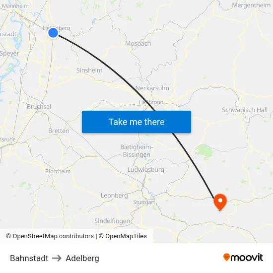 Bahnstadt to Adelberg map