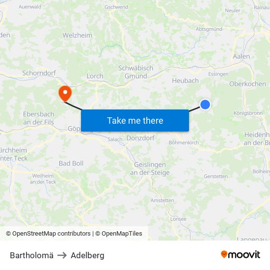 Bartholomä to Adelberg map