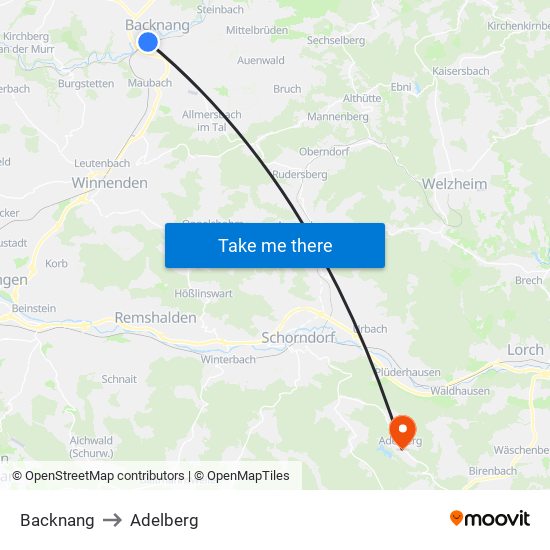 Backnang to Adelberg map