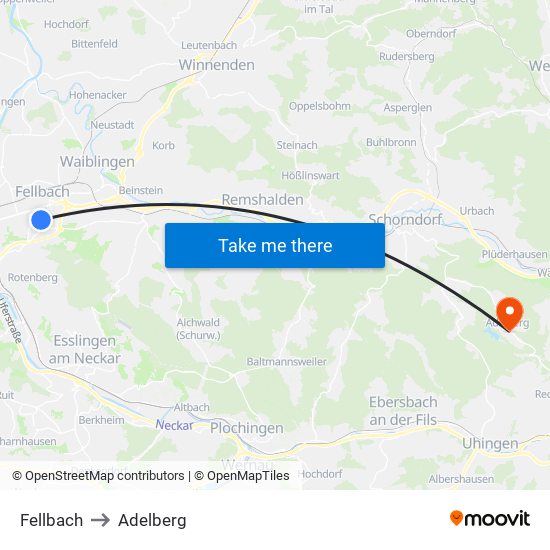 Fellbach to Adelberg map