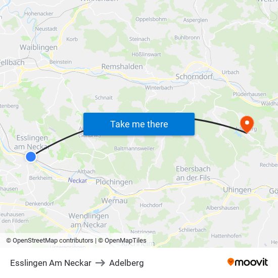 Esslingen Am Neckar to Adelberg map