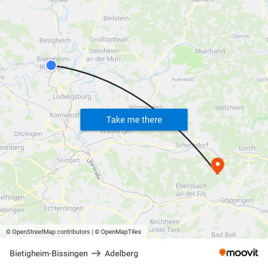 Bietigheim-Bissingen to Adelberg map