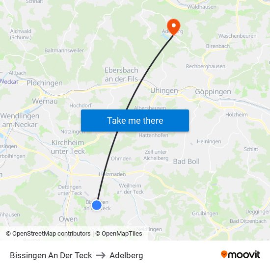 Bissingen An Der Teck to Adelberg map