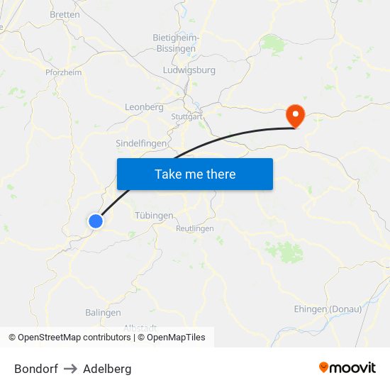 Bondorf to Adelberg map