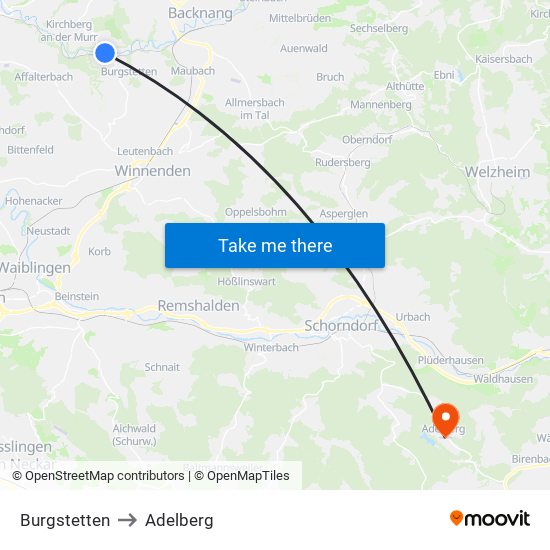 Burgstetten to Adelberg map