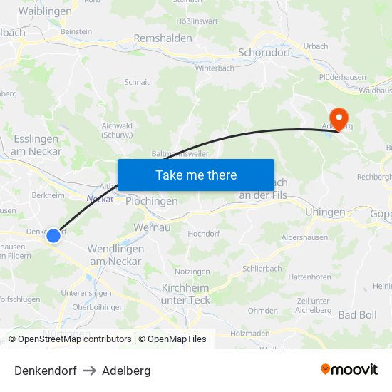 Denkendorf to Adelberg map