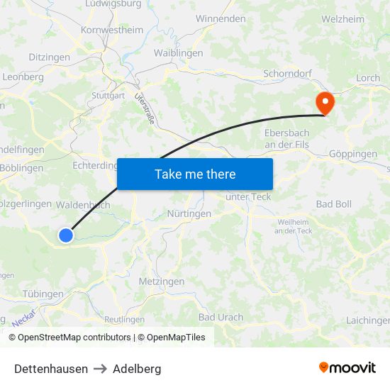 Dettenhausen to Adelberg map