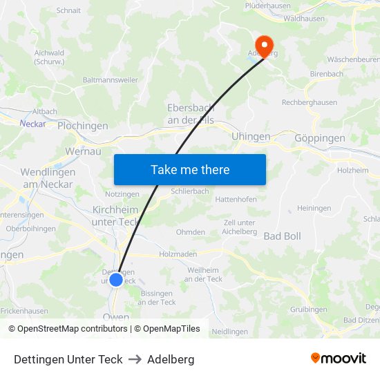 Dettingen Unter Teck to Adelberg map