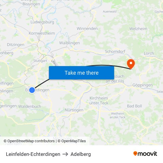 Leinfelden-Echterdingen to Adelberg map