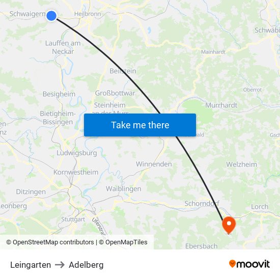Leingarten to Adelberg map