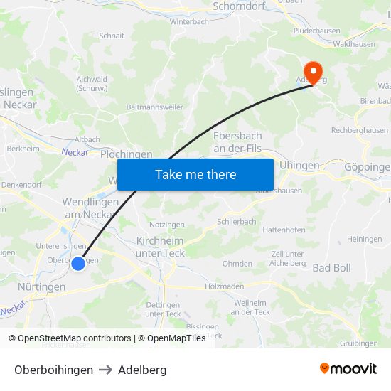 Oberboihingen to Adelberg map