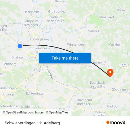 Schwieberdingen to Adelberg map