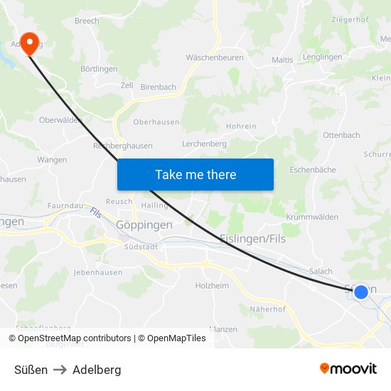 Süßen to Adelberg map
