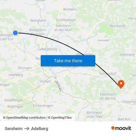 Sersheim to Adelberg map
