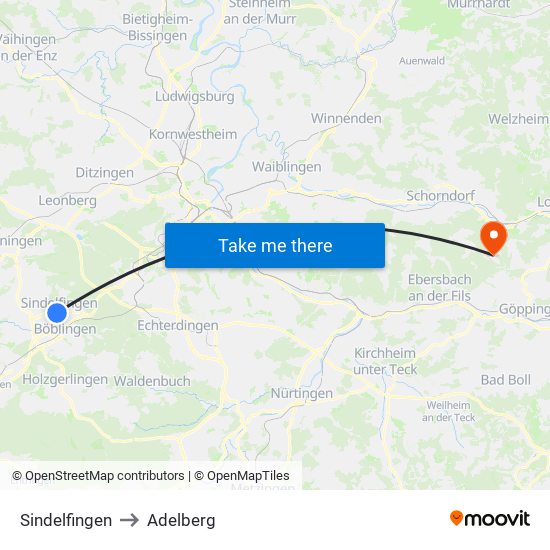 Sindelfingen to Adelberg map