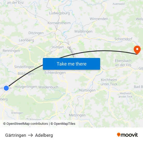 Gärtringen to Adelberg map