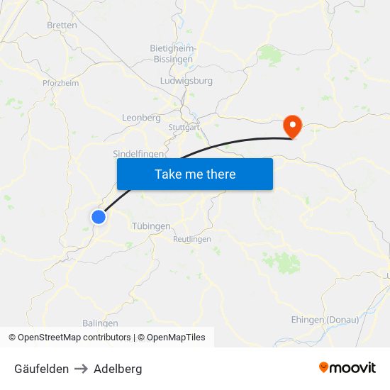 Gäufelden to Adelberg map