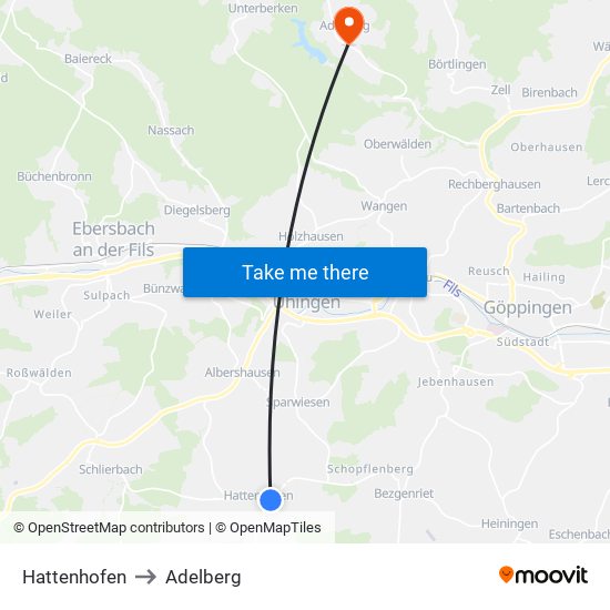 Hattenhofen to Adelberg map