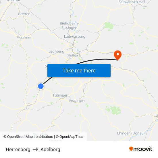 Herrenberg to Adelberg map