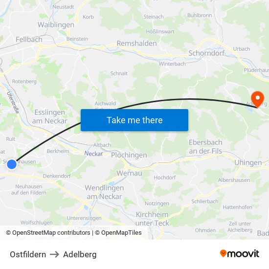 Ostfildern to Adelberg map