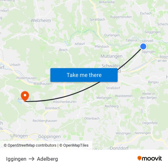 Iggingen to Adelberg map