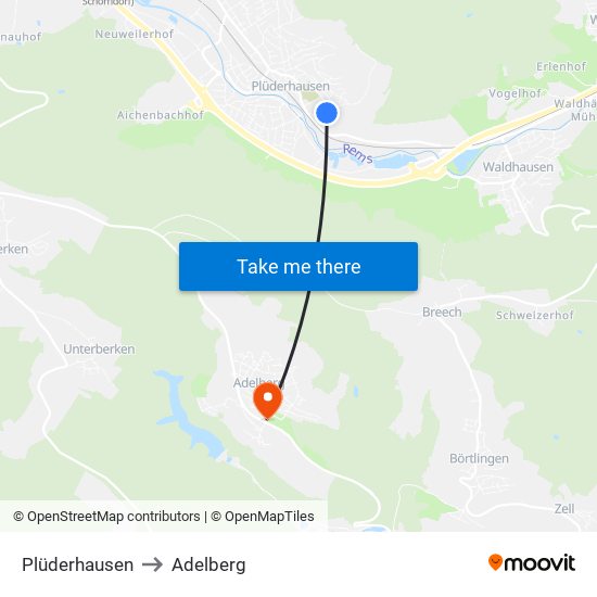 Plüderhausen to Adelberg map