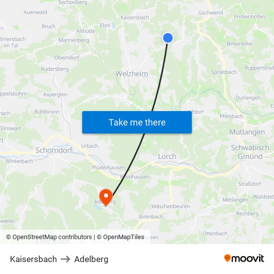 Kaisersbach to Adelberg map